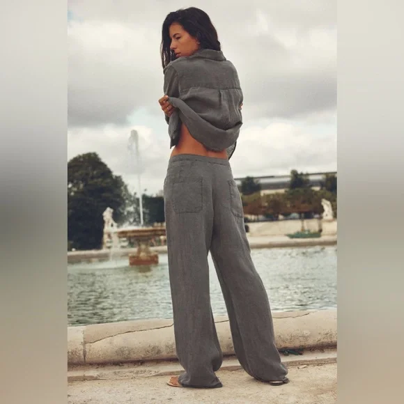 ZARA THE LEAH LINEN FULL LENGTH PANTS WIDE LEG 4786/321 - Picture 3 of 9